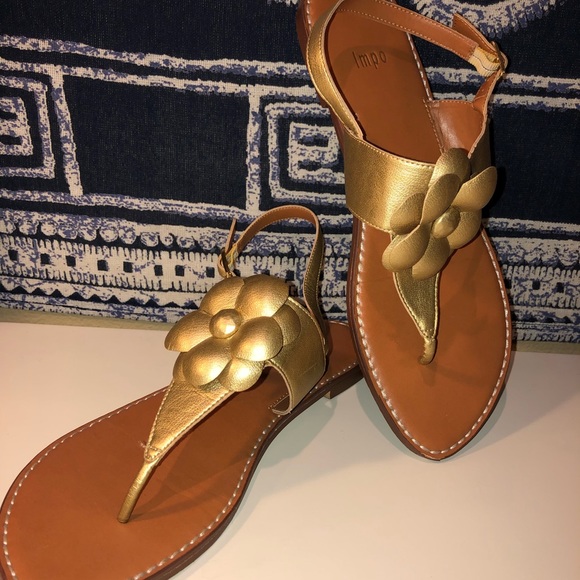 Impo Shoes - Like-New Impo 9.5 Gold Leather Flower Sling Sandal